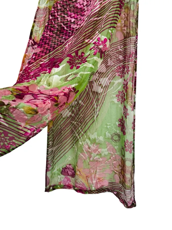 Womens Silk Floral Burnout Sheer Kaftan Dress Slits Boho Chic Maximalist Summer - Image 4