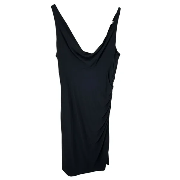 White House Black Market Black Draped Neckline Stretch Midi‎ Tank Dress Size 10 - Image 2
