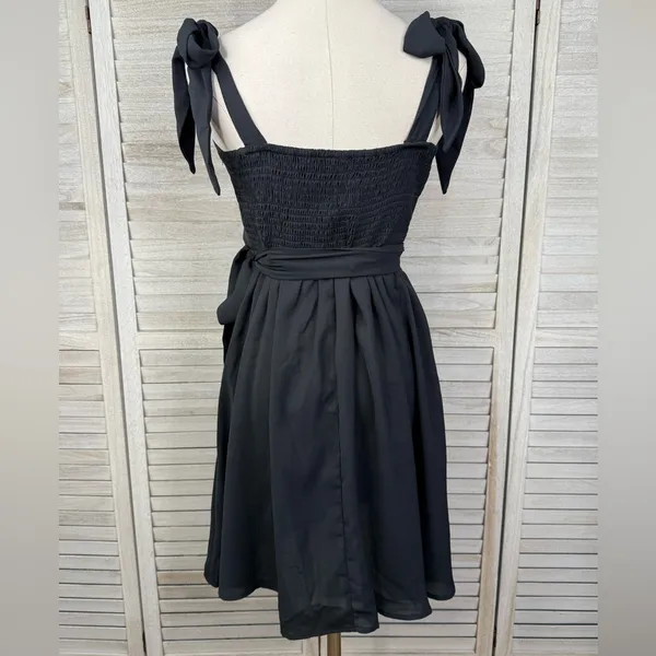 Black Midi Sundress with Shoulder Ties-Large - Image 2