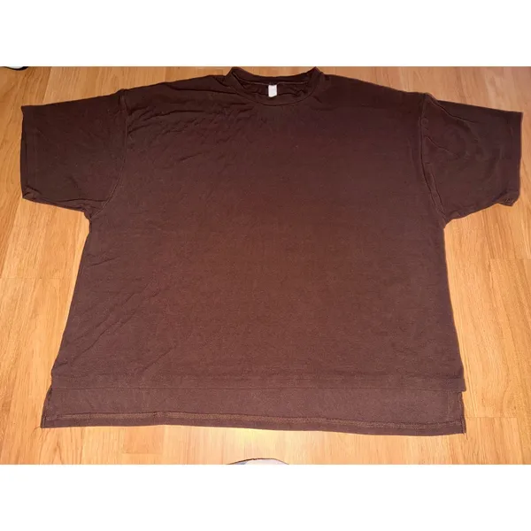 Foxy Kind Oversized Boyfriend Ribbed Tee Brown Short Sleeve Crew Neck Top S/M - Image 2