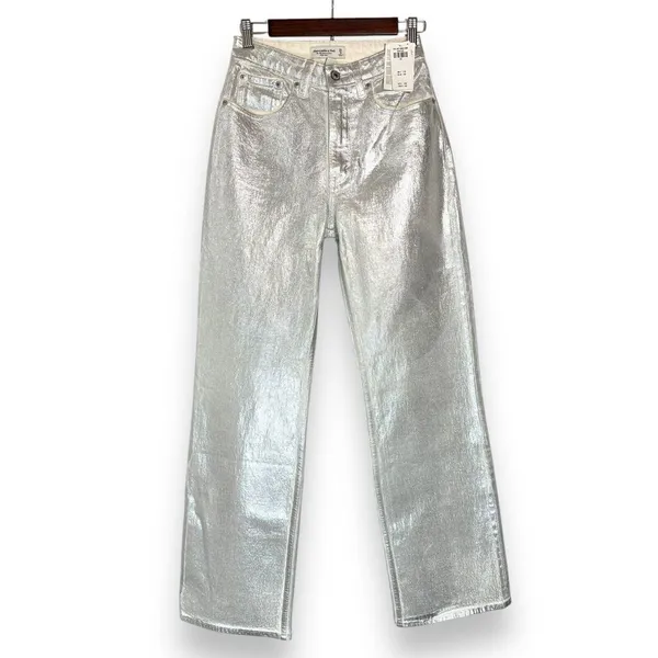 NWT Abercrombie & Fitch Jeans 25 0R High-Rise 90s Curve‎ Love Relaxed Silver - Image 4
