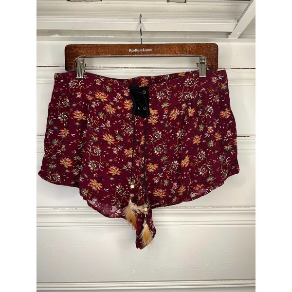 Boho Floral Print High Waist Shorts L Festival Western Hippie - Image 3