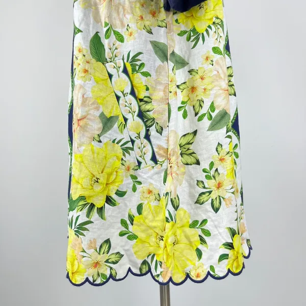NWOT Farm Rio Linen Blend Blue Scalloped Floral Garden Mini Dress Size XXS/W38 - Image 8