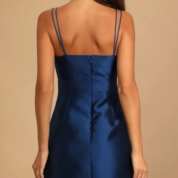 NWT Navy Blue Taffeta‎ Deep V-Neck Dark Fairy Dress Party Romantic Whimsigoth - Image 4