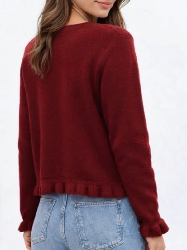 Jason Wu Burgundy Button-Front Ruffle Hem Cardigan - Image 2