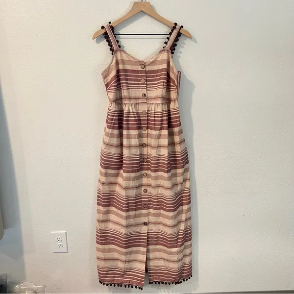 Indya Earthen Striped‎ Cotton Button Down Maxi Dress Boho NWT Size M Red Size M - Image 2