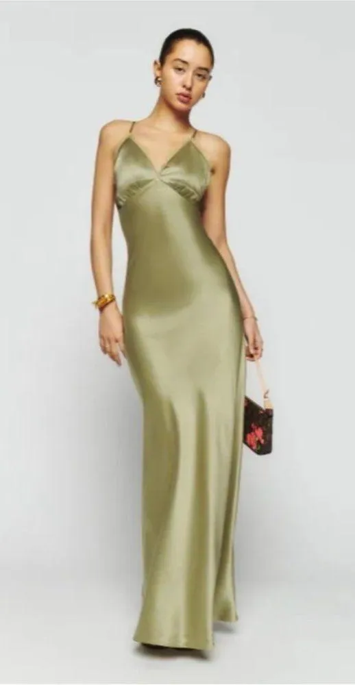 Reformation Silk Dress Green Maxi Lace NWT - Image 2