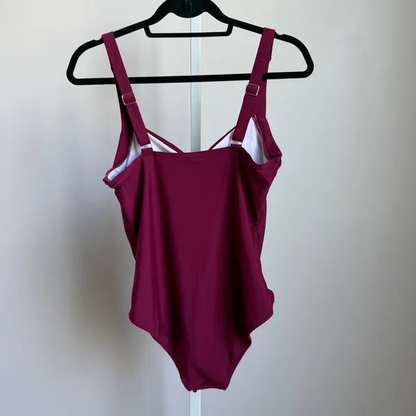 Tempt Me Ruched Beachy Tummy‎ Control One Piece Swimsuit Medium Burgundy - Image 5