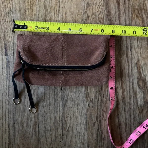 Danielle Nicole Brown Suede Foldover Clutch Bag‎ Black Trim Tassel Zip Boho - Image 4
