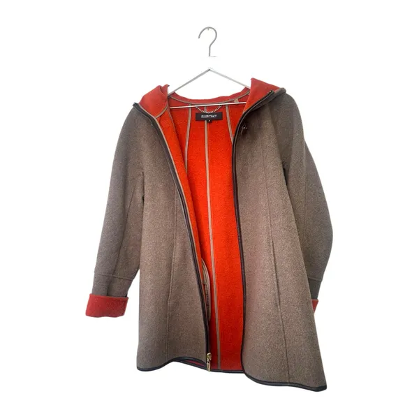 Ellen Tracy Wool Blend Hooded Car Coat Gray Orange Lining Size 4 - Image 9