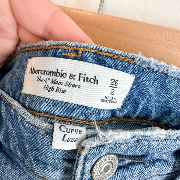 Abercrombie | The 4" Mom High Rise‎ Distressed Denim Shorts in Blue - Image 6