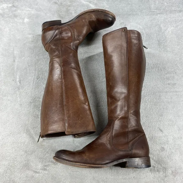 Frye Melissa Riding Boots Womens 8B Brown Leather Stud Back Zip - Image 3