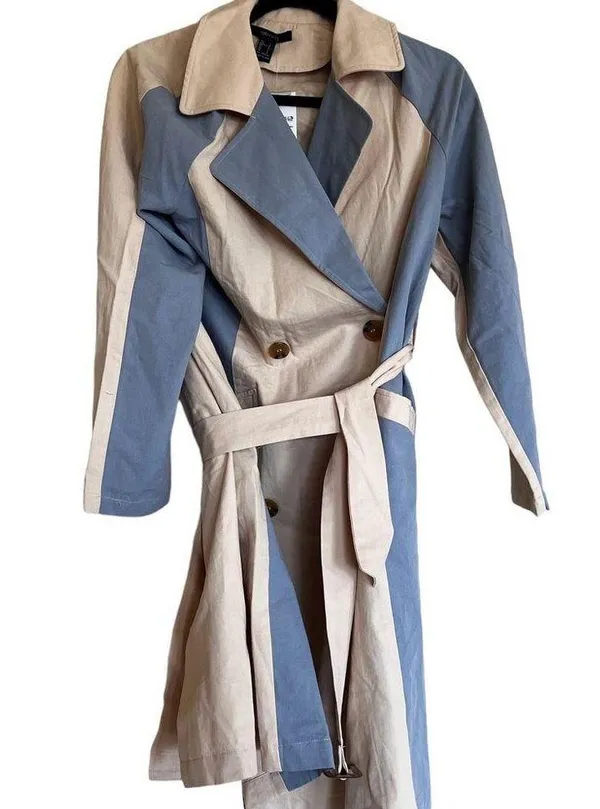 New Belted Trench Coat In Color Khaki / Blue - Image 13
