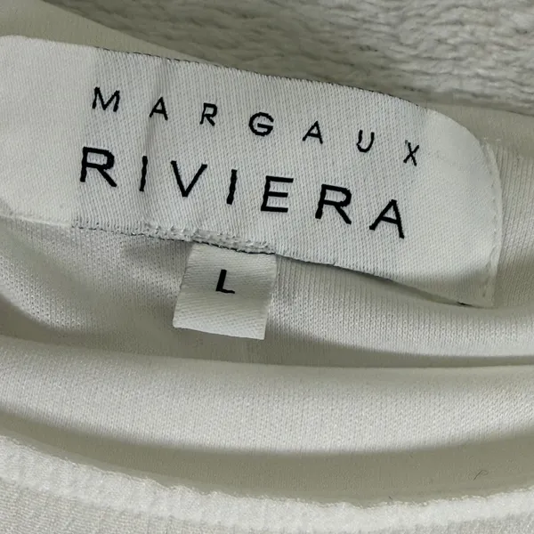 Margaux Riviera Colorblock Tiered Ruffle Mini Dress White Tan Yellow Large - Image 2