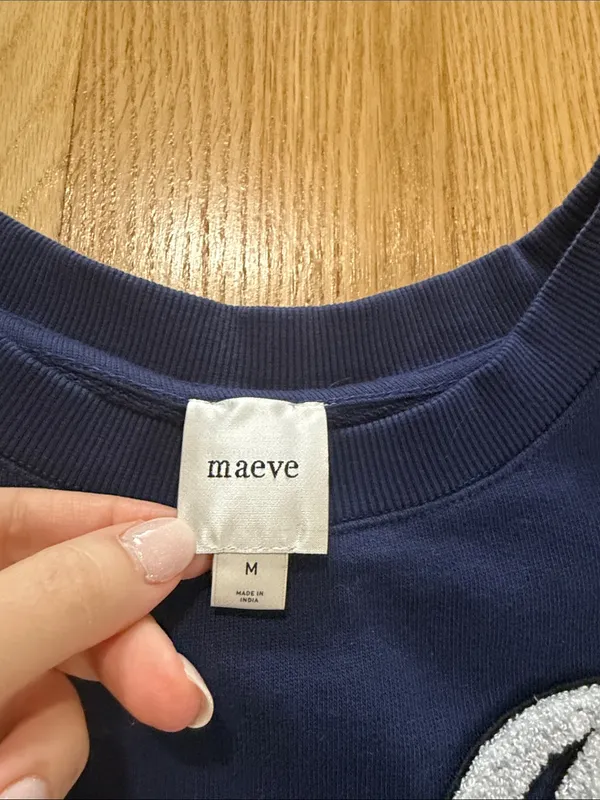 Maeve Anthropologie Game Day Navy Blue Crewneck Sweatshirt Sz M - Image 2