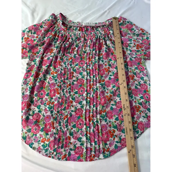 Abercrombie & Fitch Pink Floral Smocked Keyhole Peasant Blouse Top Womens Medium - Image 6