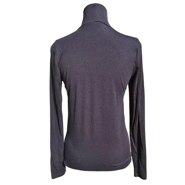 Wilfred Aritzia Black Ribbed‎ Turtleneck Long Sleeve Top Tencel Modal 100780 L - Image 4
