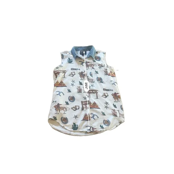 Quizz New York Woven Cotton Sleeveless Collared Button-Up Western Print Top L - Image 5