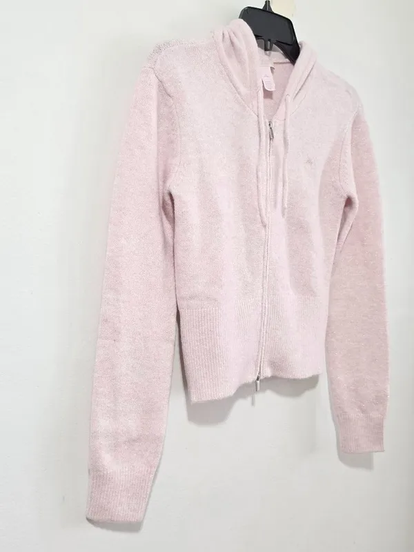 Victoria's Secret PINK Front-Zip Shrunken Sweater Hoodie - Pink Petal - Size M - Image 2