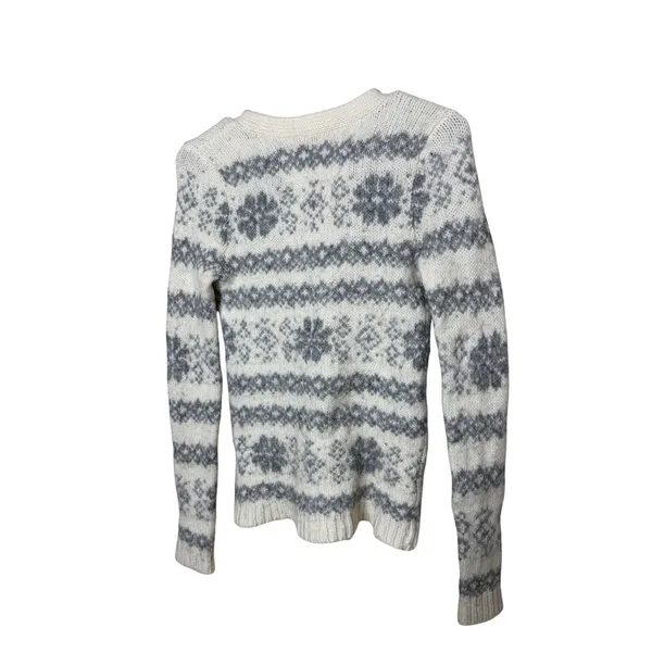 Hollister Y2K Fair Isle Knit Cardigan Sweater Cream Grey Size S - Image 6