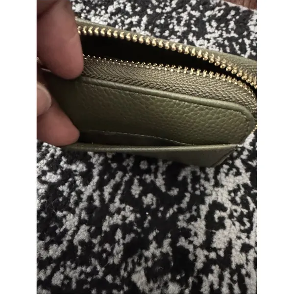 Nanette Lepore Olive Green Pebbled Leather Card Holder with Gold Logo - Image 5