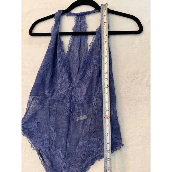 Free People‎ Blue Floral Lace Racerback Bodysuit Plunging V-Neck Lingerie Medium - Image 5