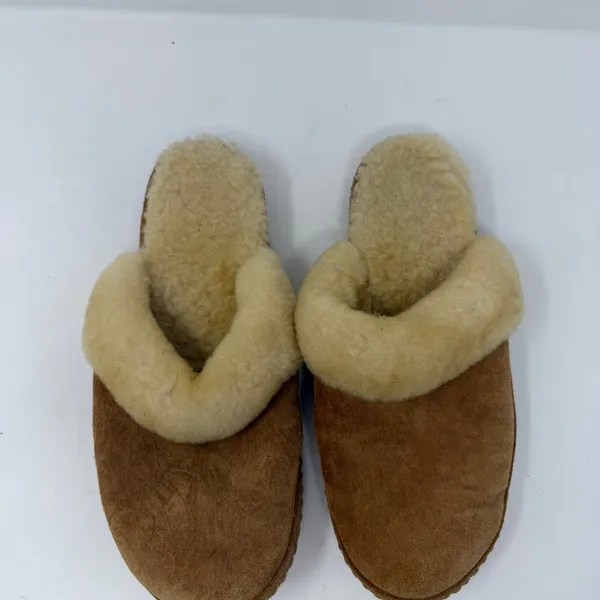 LL Bean Slip on Slide Slipper Scuff Shearling Suede Brown Womens Size 10 - Image 2