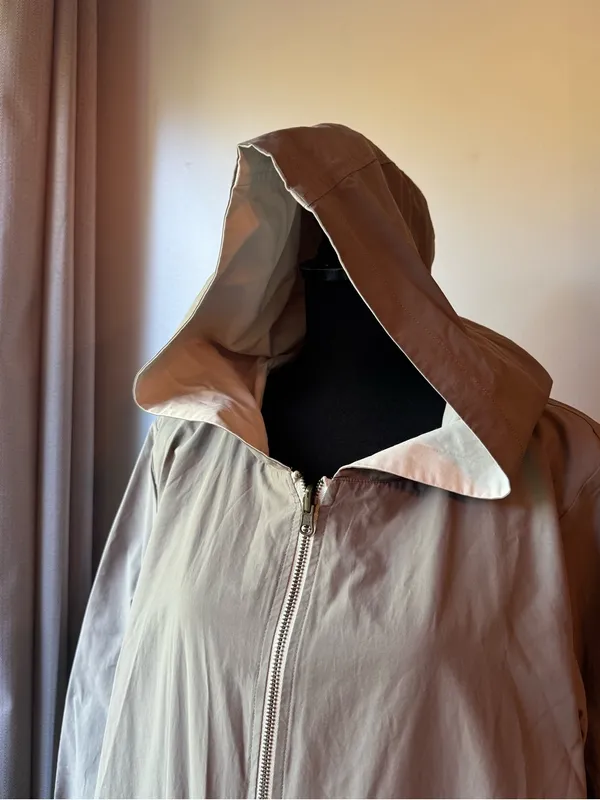 Eileen Fisher cream & gray reversible Hooded Trench Coat - Image 8
