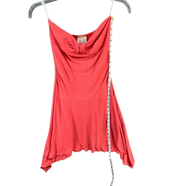 Rhapsody Y2K‎ Strapless Bow Front Mini Dress M Coral Pink Sleeveless Coquette - Image 9