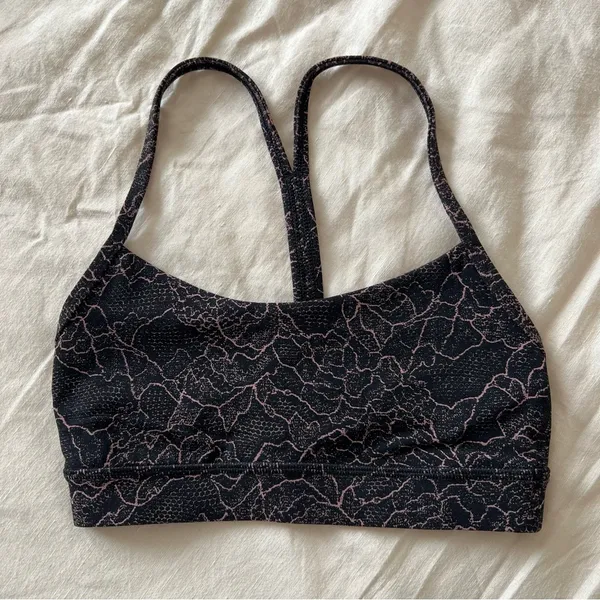 Women’s Lululemon Flow Y Sports Bra Nulu Lacescape Spanish Rose Black 2 Floral - Image 2