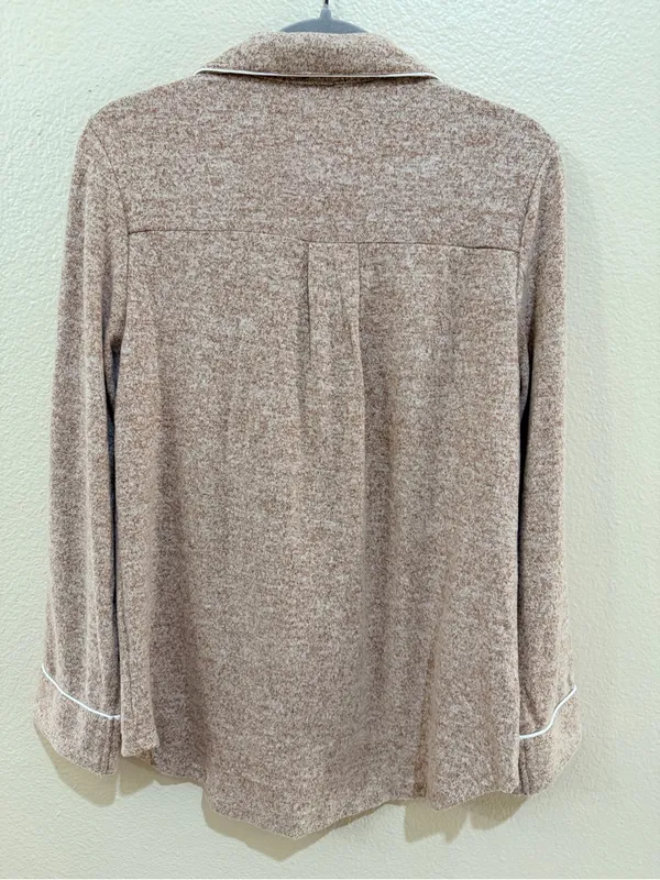 NWT Aamikast Pajama Top Only Womens Size S Brown Heathered Long Sleeve Button Up - Image 2