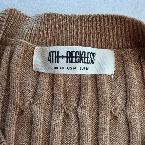 4th & Reckless NWOT 49Y Mocha Tan Cable Knit‎ Maxi Dress Long Sleeve Side Slit M - Image 5