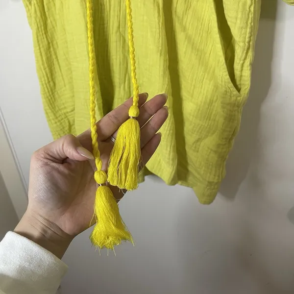 NEW! Anthropologie Yellow gauze cotton drawstring romper size medium $128 - Image 3