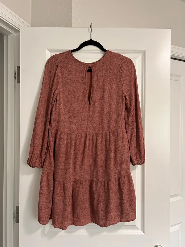 Abercrombie & Fitch Mauve Ditsy Polka Dot Tiered Mini Dress Size Small - Image 4