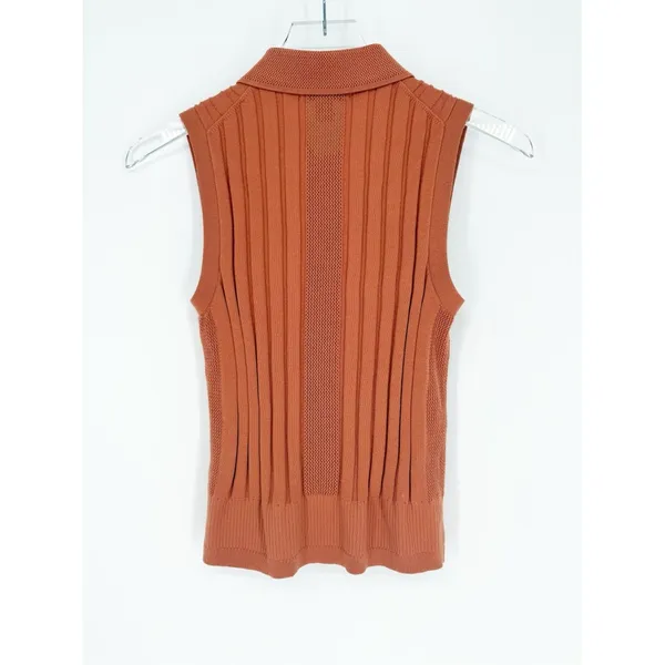 Athleta Fairway 1/2 Zip Knit Sleeveless Polo Women's S Orange‎ Preppy - Image 3