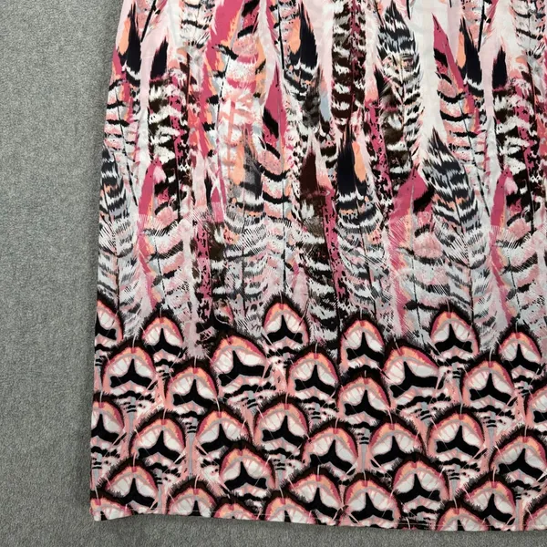 Pants Store Pink Feather Peacock Print Mini Dress Size Medium High Neck Halter - Image 3
