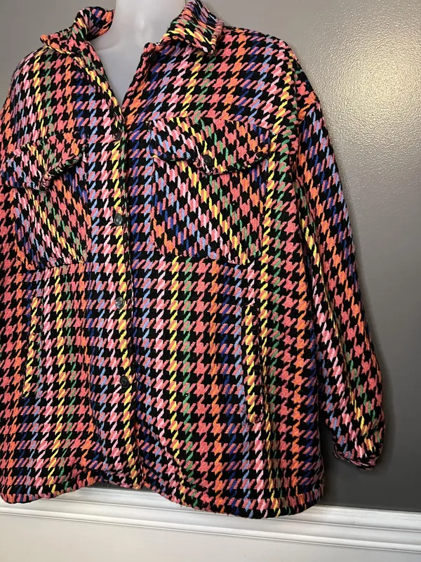 Spoon Jeans Jacket Womens 3X Black Multicolor Houndstooth Shacket Button Front - Image 3