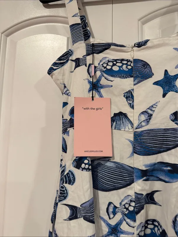 Avec Les Filles Blue & White Seashell Print Midi Dress‎ size 2 nwt - Image 6