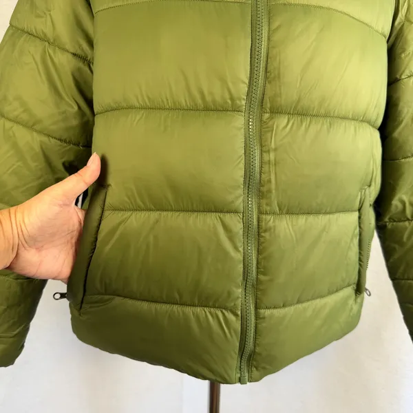 Puffer Jacket Green Quilted Crop Full Zip Mock Neck‎ Womens Size Large Winter - Image 2