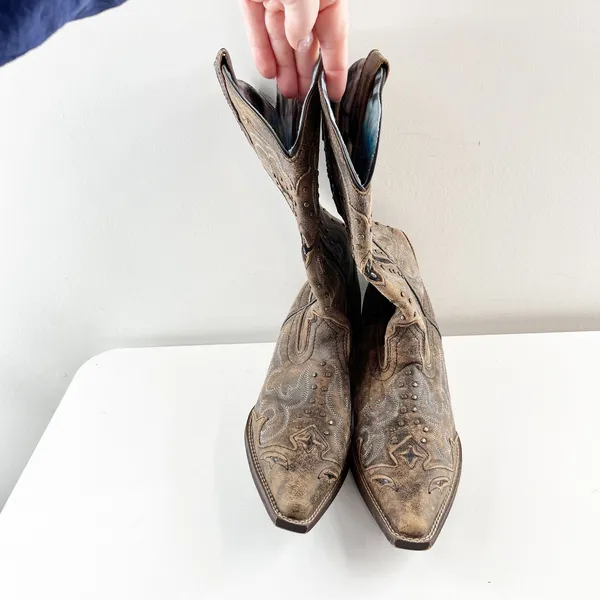 Laredo Lucretia Studded Snake Inlay Snip Toe Western Boots Brown 6.5 - Image 7