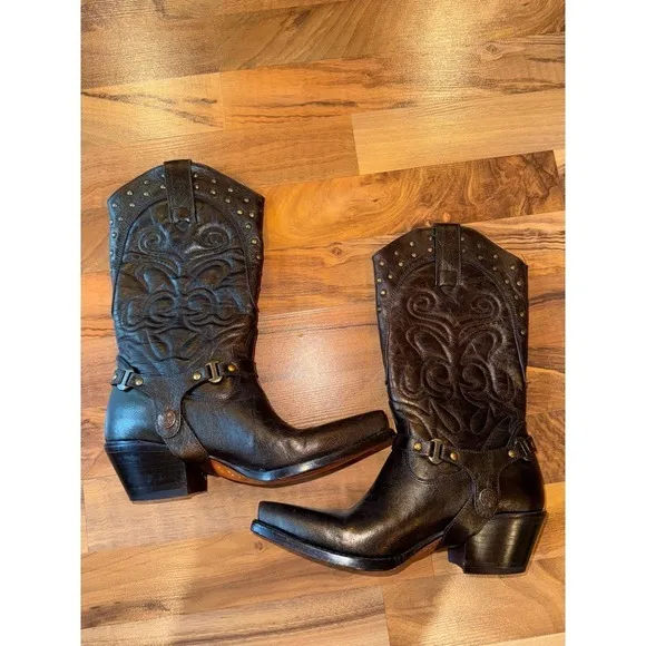 Steve Madden‎ Western Boots Womens Brown bronze Studded Harness Pointed Toe EUC - Image 3