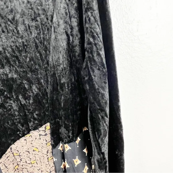 LEW MAGRAM Black Velour Long Sleeves Mixed Prints Maxi Dress Medium Boho Casual - Image 10