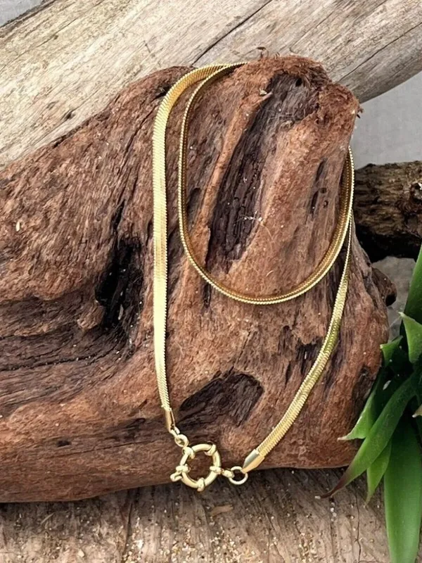 18K Gold Plate Snake Charm Holder Necklace Stainless Steel Womens Jewelry Trendy - Image 5