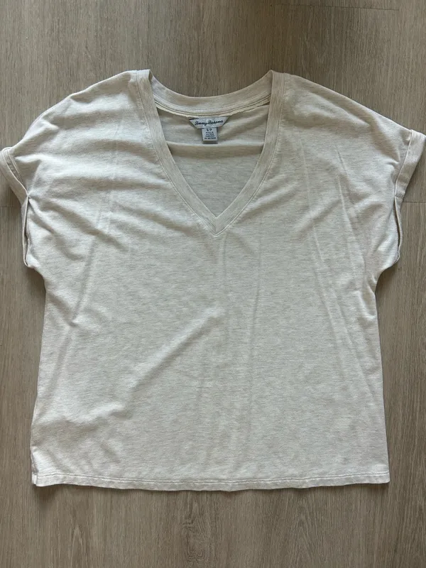 Tommy Bahama Soft Cream V-Neck Rolled Sleeve Tee - Image 2