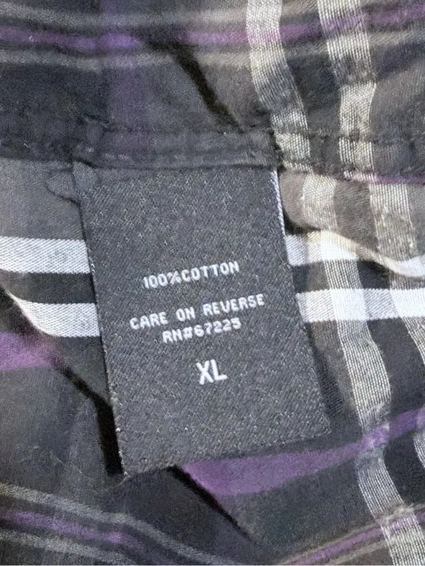 Men’s Black and Purple Plaid Casual Button Down Shirt XL GUC - Image 4