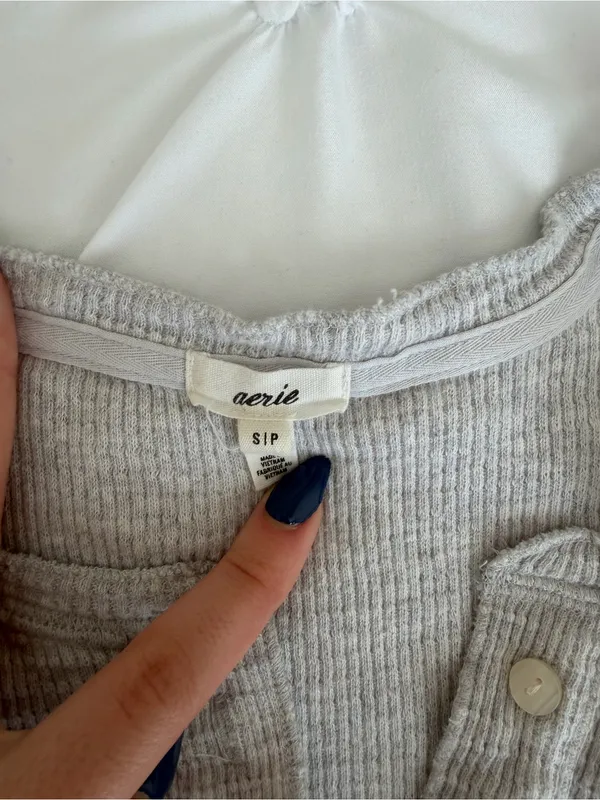aerie Light Gray Waffle Henley Tank - Image 3