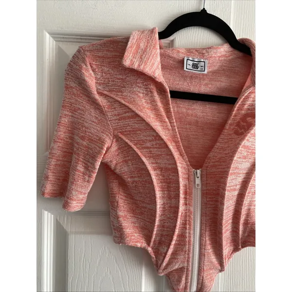 Solely Fit Zip Up Corset Crop Top Womens Size XS Orange Space Dye Knit Y2K Rave - Image 2