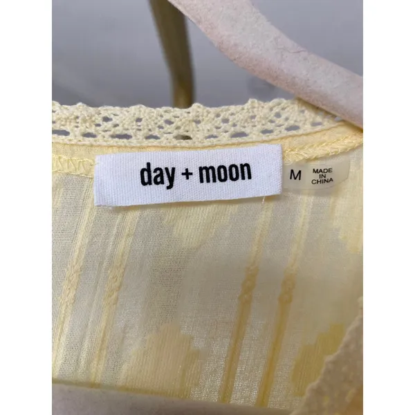 Day And Moon Coquette Tiered Mini Dress‎ M Soft Yellow Lace Trim Cottagecore - Image 6