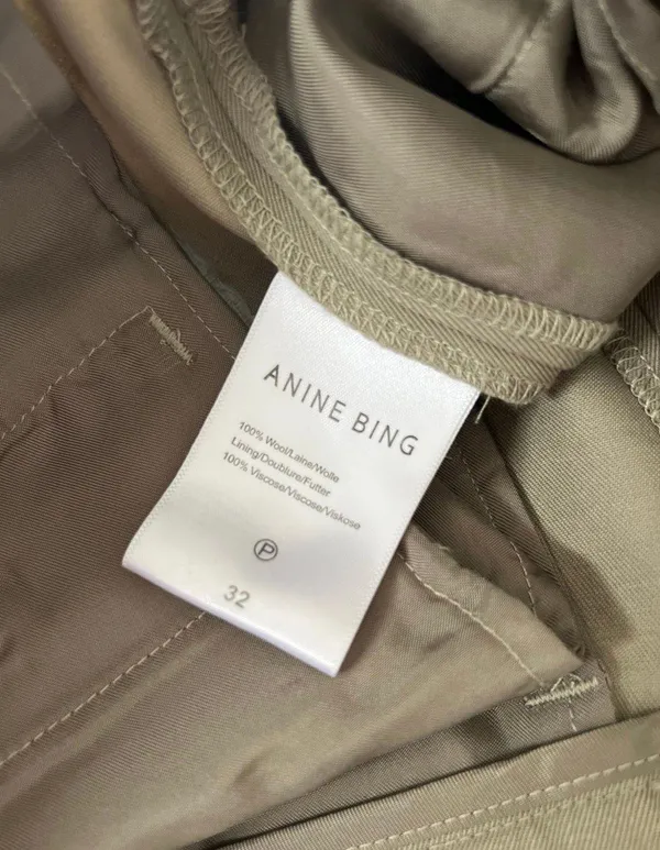 ANINE BING Mycah Trousers Pleated Pants Green Wool 32 - Image 9