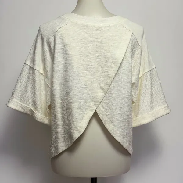 Easel Top Medium Cream Textured Crossover Tulip Back Short Sleeve ET22276 - Image 6